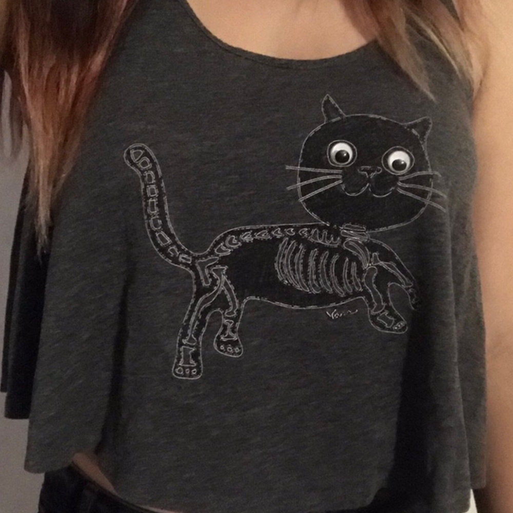 Vans Skeleton Cat with Googly Eyes Crop Top